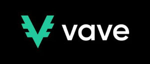 Official Vave crypto sportsbook and casino logo with teal 'V' emblem and white 'vave' text on black background